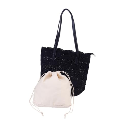 HORIALENCE Damen Schultertasche mit Spitzenstickerei Vielseitige Umhängetasche für Alltag Party und Shopping Handtasche in Schwarz Leicht Kombinierbar und Stilvoll von HORIALENCE