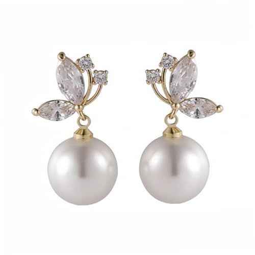 HORIALENCE Delikate Perlen Ohrstecker mit Zirkonia Leichte Damen Ohrhänger für Alltag Party und Urlaub Stilvolle Ohrschmuck für Frauen Weiß von HORIALENCE