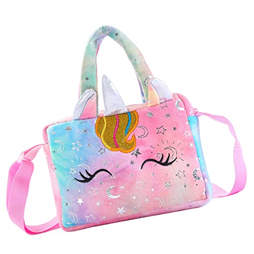 HORIALENCE Einhorn-Tasche Für Mädchen Cartoon-umhängetasche Plüsch-Einkaufstasche Mit Einhorn-Muster Tragbare Kindertasche Süße Cartoon-Handtasche von HORIALENCE