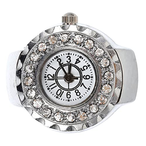 HORIALENCE Glänzender Fingerring Uhr Glitzerring Damen Elastische Ringuhr Schmuckring für Frauen Verstellbar Handgefertigt Funkelndes Design von HORIALENCE