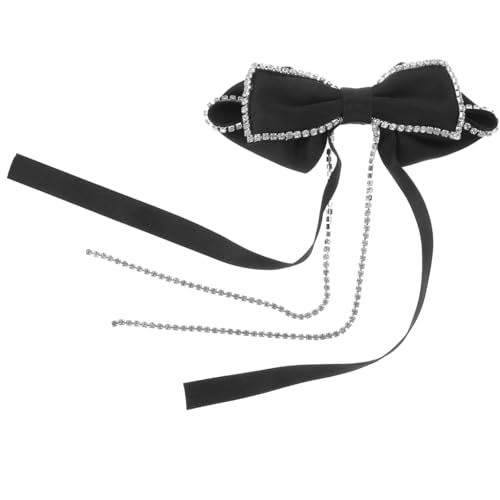 HORIALENCE Haarklammer mit Schleifen Design und Strasssteinen Langes Quasten Haaraccessoire aus Schwarzem Samtstoff Einfache Anwendung Geeignet für Damen bei Hochzeit Geburtstag von HORIALENCE
