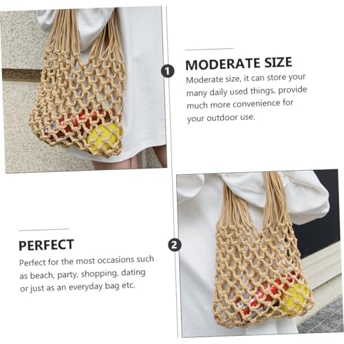 HORIALENCE Handgewebte Hohle Schultertasche aus Baumwollseil Langlebige Strandtasche für Urlaub Shopping und Alltag Modische Leichte Umhängetasche für Damen Braune Handgemachte Tasche von HORIALENCE