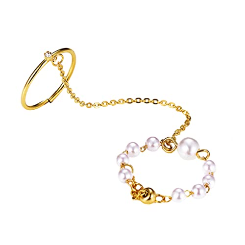 HORIALENCE Kreativer Retro Perlenring mit Kette Einteiliges Design Eleganter Modeschmuck für Finger für und Persönliche Ausdrücke von HORIALENCE