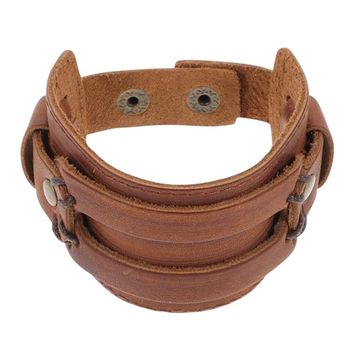 HORIALENCE Breites Punk Lederarmband Für Männer Retro Handgelenk Manschette Echtleder Armband Cooles Gothic Design Für Hip Hop Und Clubs von HORIALENCE