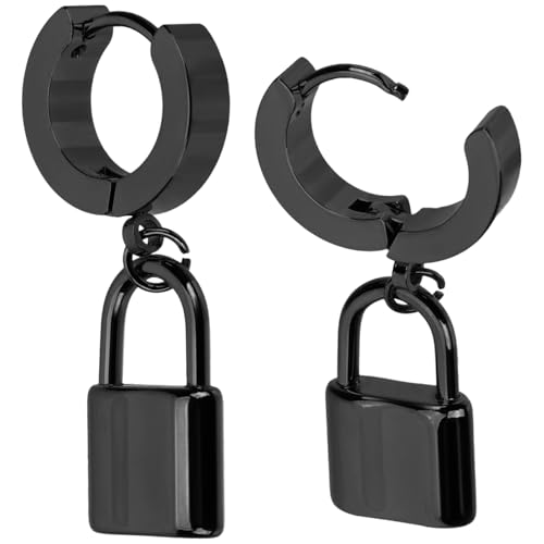 HORIALENCE Leichte Schwarze Titanstahl Lock Ohrringe für Damen und Teenager Creolen mit Einzigartigem Schloss Design Komfortabel Vielseitig für Alltag und Party Geeignet von HORIALENCE