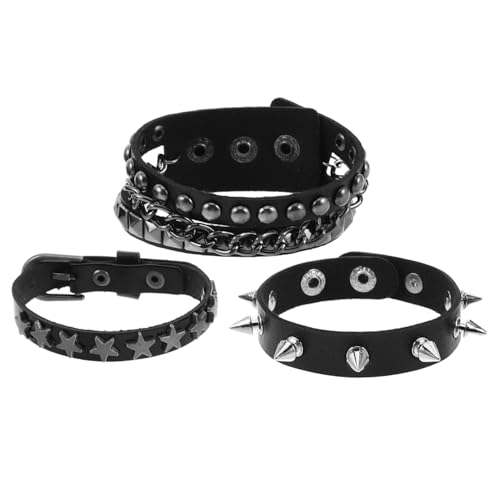 HORIALENCE Multilayer Fake Leather Bracelet Punk Style Riveted Cuff Wristband Unisex Braided Wristband For Halloween Party Fashion Accessory von HORIALENCE
