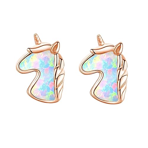 HORIALENCE Ohrringe für Damen Farbigem Opal mit Rosegoldenem Einhorn Design Hypoallergen für Partys oder Alltag als für Freunde von HORIALENCE