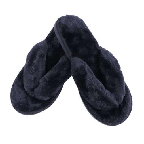 HORIALENCE Padded Winter Hausschuhe Damen Baumwolle Plüsch Flip Flops Rutsch Komfortable Home Slipper Schwarz und Warm von HORIALENCE