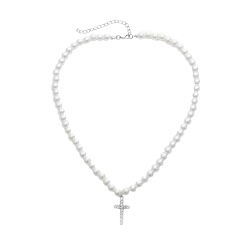 HORIALENCE Kreuz Anhänger Halskette Für Damen Perlenkette Mit Zirkonia Verstellbare Kette Leicht Und Stilvoll Schmuckstück Für Besondere Anlässe Und Geschenke von HORIALENCE