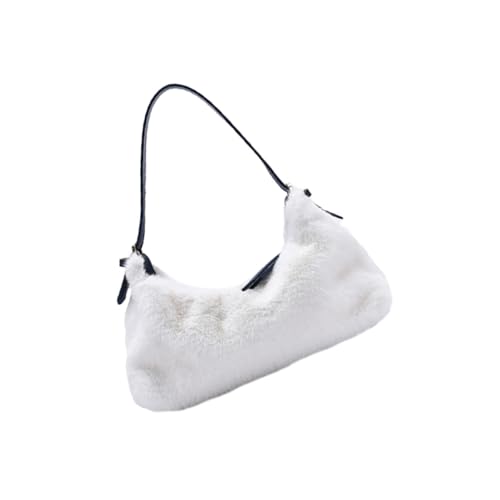 HORIALENCE Plüsch Umhängetasche Damen Schultertasche mit Reißverschluss Modische Kleine Crossbody Bag für Herbst Winter Weiche Handtasche in Weiß Praktische Alltagsbegleiterin von HORIALENCE