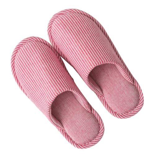 HORIALENCE Rutsch Hausschuhe Damen Herren Gestreift Komfortable Baumwolle Slipper Für Jahreszeiten Atmungsaktiv Und Rutschfest von HORIALENCE