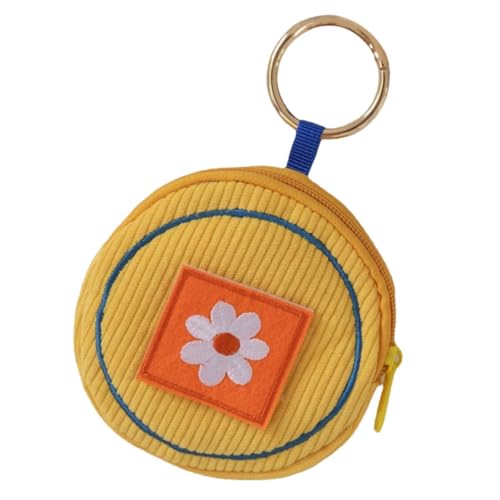 HORIALENCE Schlüsselanhänger Geldbörse Damen Kleiner Münzbeutel mit Charmantem Stickdesign Praktische Tragbare Geldbörse für Lose Münzen und Kleinigkeiten Gelb für Reisen und Alltag von HORIALENCE
