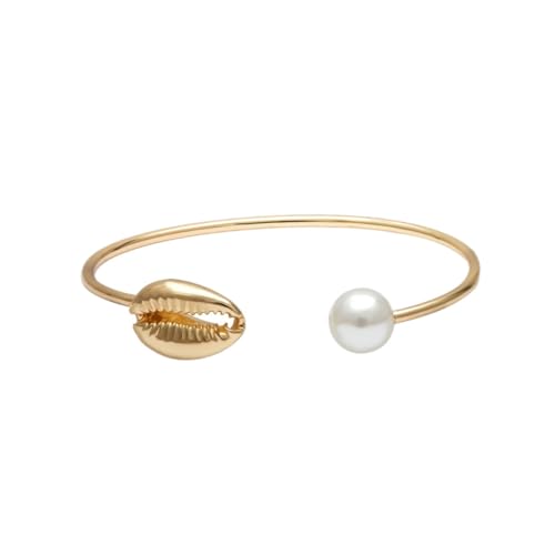HORIALENCE Schmuck Armband aus Perlen und Muscheln Leichtes Langlebiges Design mit Offener Form Modisches für Freund Familie Alltag und Party Eleganter Goldener Armreif von HORIALENCE