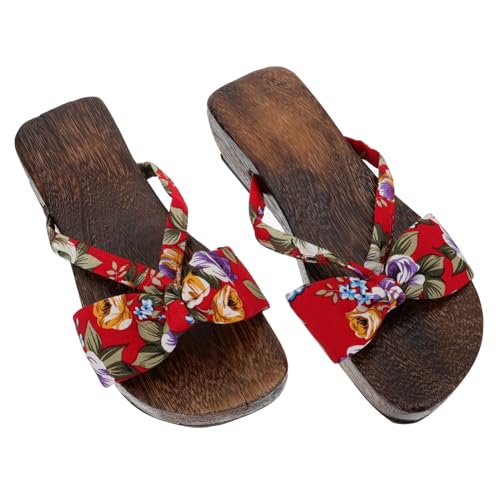 HORIALENCE Sommer Sandalen Damen Holz Clogs Slipper mit Rutsch Sohle Flache Bequeme Sommerschuhe für Innen und Strand Leichte Hausschuhe im Chinesischen Stil von HORIALENCE
