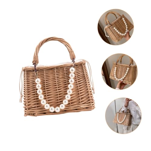 HORIALENCE Strohtasche Damen mit Perlen Handgewebte Tragbare Strandtasche Handtasche für Reisen und Shopping Praktische Leichte Umhängetasche für Sommer und Alltag von HORIALENCE
