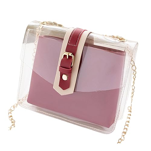 HORIALENCE Transparente Kleine Quadratische Crossbody Tasche mit Kette Umhängetasche für Damen für Handy und Alltag Leichte Schultertasche in Rot von HORIALENCE