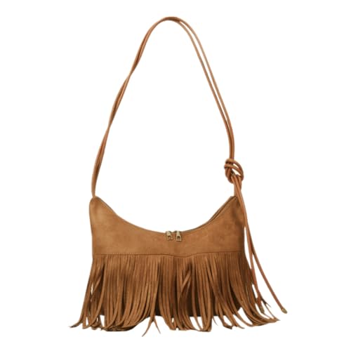 HORIALENCE Vintage Damen Schultertasche mit Quasten Leichte Umhängetasche für Alltag und Party Mittelgroße Crossbody Bag aus Strapazierfähigem Material Praktische Handtasche für Reisen und von HORIALENCE