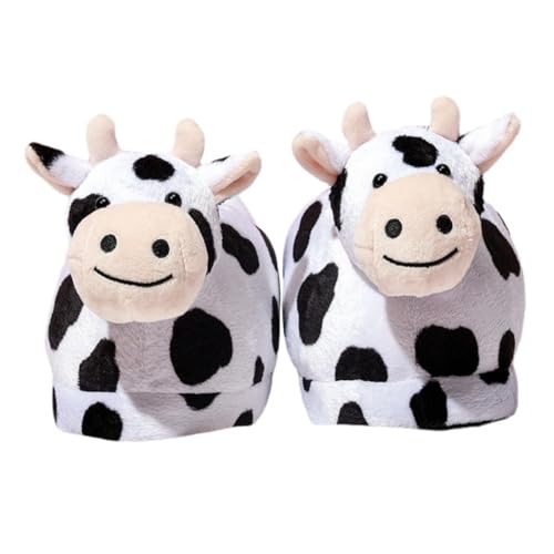 HORIALENCE Warme Damen Hausschuhe Cartoon Kuh Motiv Weiche Baumwollpantoffeln Rutschfeste Winter Slipper mit Dickem Temperaturisolierendem Obermaterial Angenehm und Langlebig von HORIALENCE