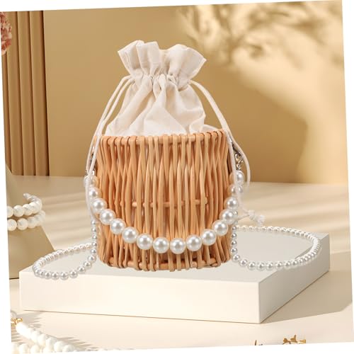 HORIALENCE Wicker Handtasche Damen mit Perlenkette Geflochtene Schultertasche Leichte Sommer Crossbody Bag für Alltag Strand Shopping und Dating von HORIALENCE