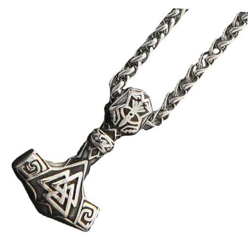 HORIALENCE Wikinger Halskette Herren Hammer Anhänger aus Edelstahl Amulettkette Nordischer Schmuck für Männer Modisch Vielseitig für Party Alltag Geschenk von HORIALENCE