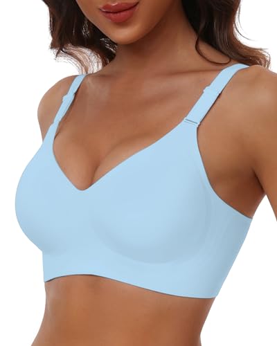 HORISUN Bequemer Nahtloser BH mit Vollständiger Abdeckung für Damen, Kabellose Push-Up BHS mit Weicher Unterstützung Normale und Große Größen (Himmelblau 2XL) von HORISUN
