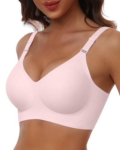 HORISUN Bequemer Nahtloser BH mit Vollständiger Abdeckung für Damen, Kabellose Push-Up BHS mit Weicher Unterstützung Normale und Große Größen (Rosa 2XL) von HORISUN