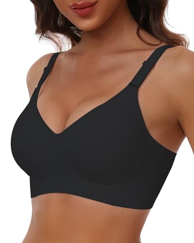 HORISUN Bequemer Nahtloser BH mit Vollständiger Abdeckung für Damen, Kabellose Push-Up BHS mit Weicher Unterstützung Normale und Große Größen (Schwarz 4XL) von HORISUN