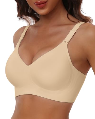 HORISUN Bequemer Nahtloser BH mit Vollständiger Abdeckung für Damen, Kabellose Push-Up BHS mit Weicher Unterstützung Normale und Große Größen (Semolina 2XL) von HORISUN