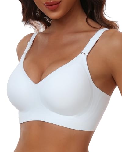 HORISUN Bequemer Nahtloser BH mit Vollständiger Abdeckung für Damen, Kabellose Push-Up BHS mit Weicher Unterstützung Normale und Große Größen (Weiß 2XL) von HORISUN