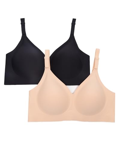 HORISUN Bequemer, Nahtloser BH mit vollständiger Abdeckung für Damen, kabellose BHS mit weicher Unterstützung, Normale und große Größen, Nude+Schwarz, 4X-Large von HORISUN