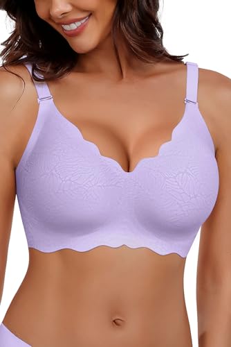 HORISUN BHS für Damen ohne Bügel, V-Ausschnitt, gewellte, bügellose Bralettes mit weicher Stütze, bequemer, Nahtloser T-Shirt-BH (Helles Violett M) von HORISUN