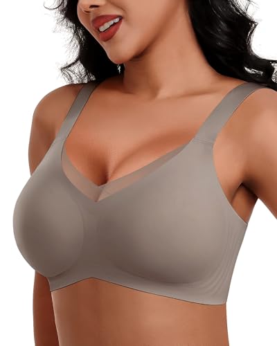 HORISUN Nahtloser Bügelloser Damen BH, Bequemer Push-Up Bralette für Große Brüste Weicher Ohne Bügel Tshirt klassischer BHS für Damen BHS für Damen (Braun M) von HORISUN