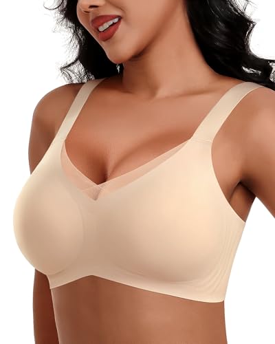 HORISUN Nahtloser Bügelloser Damen BH, Bequemer Push-Up Bralette für Große Brüste Weicher Ohne Bügel Tshirt klassischer BHS für Damen BHS für Damen (Hautfarben M) von HORISUN
