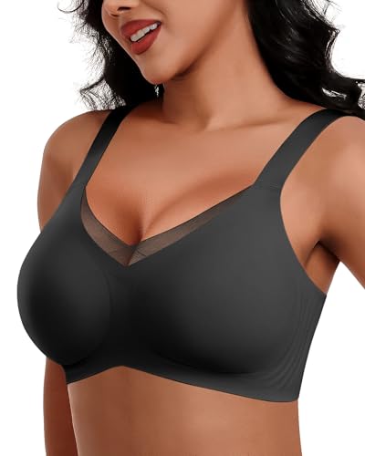 HORISUN Nahtloser Bügelloser Damen BH, Bequemer Push-Up Bralette für Große Brüste Weicher Ohne Bügel Tshirt klassischer BHS für Damen BHS für Damen (Schwarz M) von HORISUN