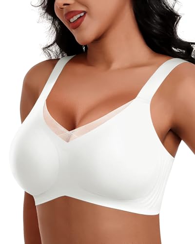 HORISUN Drahtlose Push-up-BH, Bequemer, Nahtloser, Unterstützender BH, Vollständig Bedeckend, in Übergröße für Damen (Weiß M) von HORISUN
