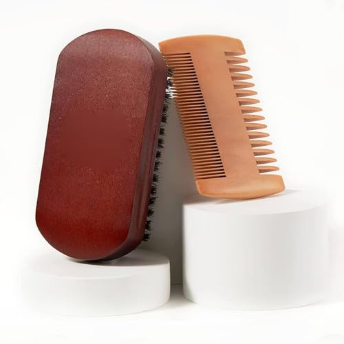 HORNBILL® Bartbürstenkamm-Set für Männer, 100% Holz Wildschweinborsten Haar Schnurrbart Kamm Bartbürsten-Set zum Kämmen von Barthaaren, feste Borsten, Entfernen von Schmutz, Rasierpinsel, von HORNBILL