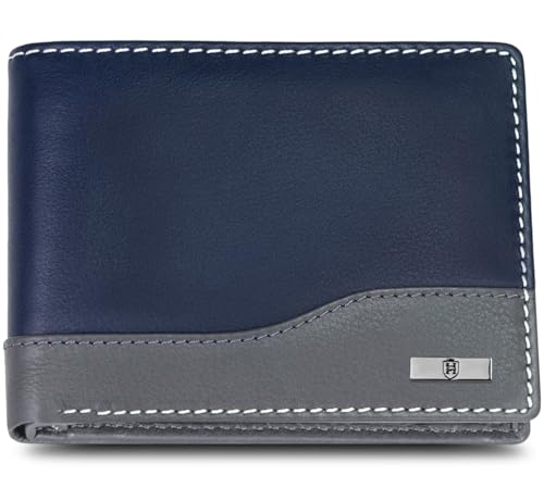 HORNBULL Buttler Herren Geldbörse aus echtem Leder, RFID-blockierend, Schwarz, Casual (Marineblau und Grau) von HORNBULL