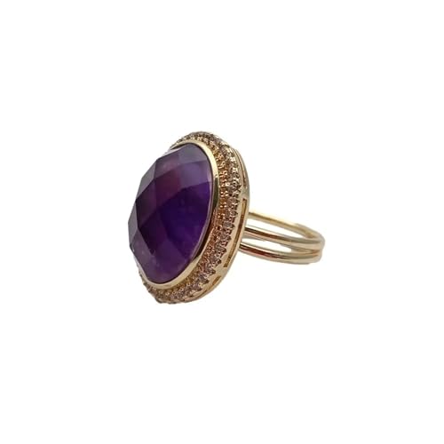 HOROJDTH 14x18mm Oval Lila Amethyst Strass Pave Fingerringe Verstellbarer Ring Jubiläumsschmuck von HOROJDTH
