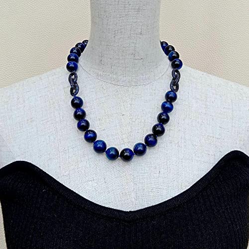 HOROJDTH 20'' 14mm Round Blue Tiger Eye pave Ring Chain Connector Necklace casual style for women HOROJDTH 20'' 14mm Round Blue Tiger Eye pave Ring Chain Connector Necklace casual style for women von HOROJDTH