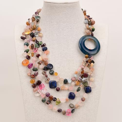 HOROJDTH 4 Rows Mix Color Stone Quartz Agate Gems Necklace For Women HOROJDTH 4 Rows Mix Color Stone Quartz Agate Gems Necklace For Women von HOROJDTH
