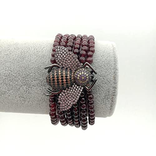 HOROJDTH 8" 6 strands Round Garnet strands Bracelet Cubic Zirconia gunmetal color plated Bee Connector von HOROJDTH
