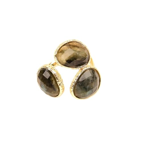 HOROJDTH Labradorite With Gold color Bezel Gold Plated Adjustable Ring Women Jewelry Gifts HOROJDTH Labradorite With Gold color Bezel Gold Plated Adjustable Ring Women Jewelry Gifts von HOROJDTH