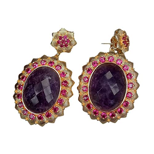 HOROJDTH Purple Amethyst Oval Shape Cubic Zirconia Pave Bezel Set Dangle Stud Earrings HOROJDTH Purple Amethyst Oval Shape Cubic Zirconia Pave Bezel Set Dangle Stud Earrings von HOROJDTH