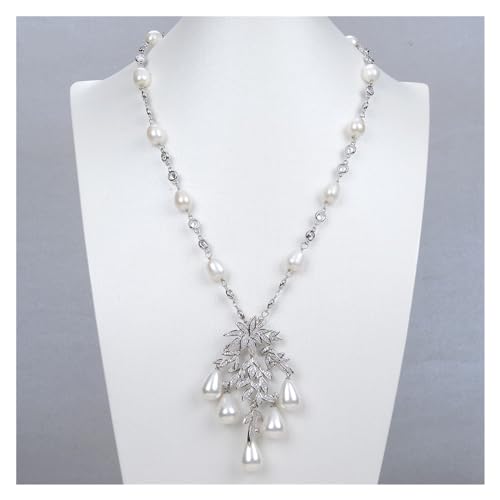 HOROJDTH Schmuck Weiße Reis-Süßwasserperlen-Halskette Muschelperle Pave-Blatt-Anhänger-Halskette for Frauen HOROJDTH Schmuck Weiße Reis-Süßwasserperlen-Halskette Muschelperle Pave-Blatt-Anhänger-Halskette for Frauen von HOROJDTH