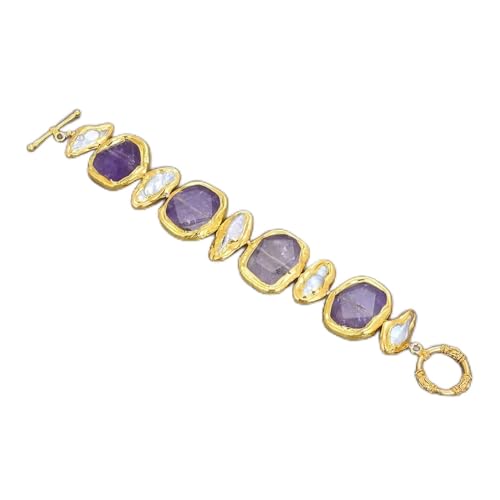 HOROJDTH Süßwasserweißes Biwa-Perlen-Amethyst-Armband von HOROJDTH