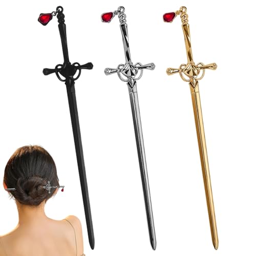 3 Stück Haarnadel Haarstab Haarnadel Schwert Lesezeichen Schwert Bookmark Retro Kommt Mit Edelsteinanhänger Haarstäbchen Hairpin für Leseliebhaber Vintage Lesezeichen für Frauen Männer von HORREX
