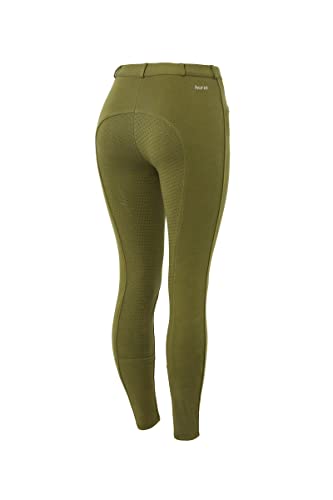 HORZE Damen Reithose Active, Mid Waist Reithose Vollbesatz mit Silikon Grip, Grün, 40 von HORZE