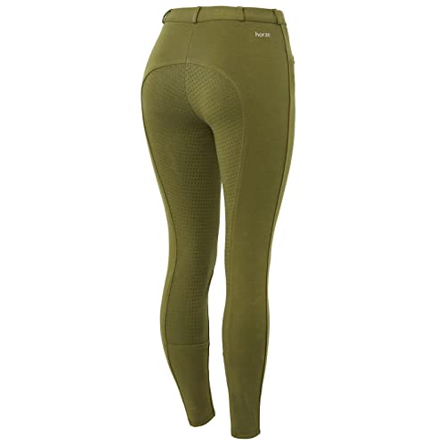 HORZE Damen Reithose Active, Mid Waist Reithose Vollbesatz mit Silikon Grip, Grün, 42 von HORZE