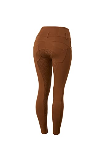 HORZE Damen Reithose Tara, High Waist Reithose mit Vollbesatz Silikon und Taschen, Braun, 34 von HORZE