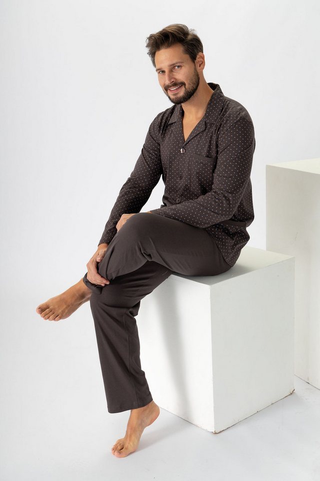 HOTBERG Pyjama Langarm Herren Schlafanzug-Set (2 tlg) durchgehend geknöpft, 100% Baumwolle von HOTBERG